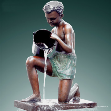 Gran Estatua Boy &amp; Cubo Fuente Bronce Escultura Tpls-017